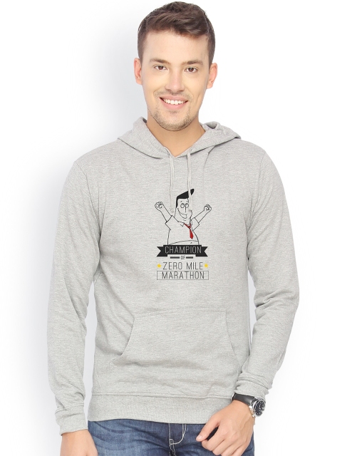 

Campus Sutra Men Grey Printed Hooded Sweatshirt