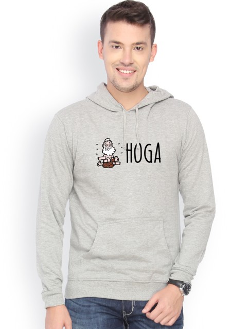 

Campus Sutra Men Grey Printed Hooded Sweatshirt