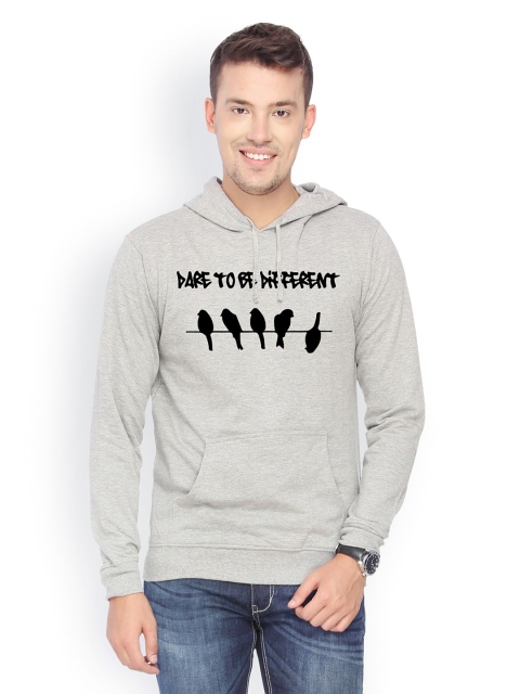 

Campus Sutra Men Grey Printed Hooded Sweatshirt