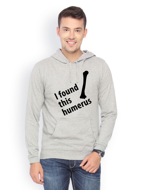 

Campus Sutra Men Grey Printed Hooded Sweatshirt
