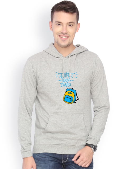 

Campus Sutra Men Grey Printed Hooded Sweatshirt