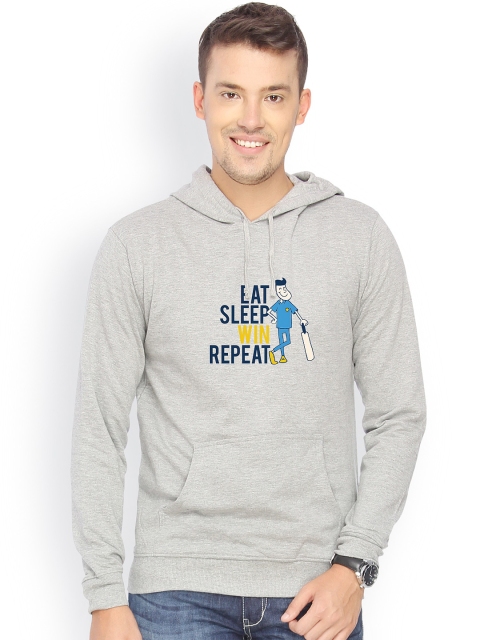 

Campus Sutra Men Grey Printed Hooded Sweatshirt