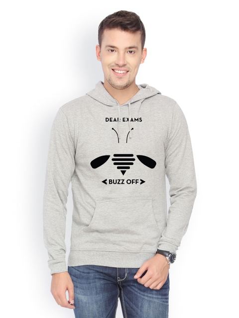 

Campus Sutra Men Grey Printed Hooded Sweatshirt