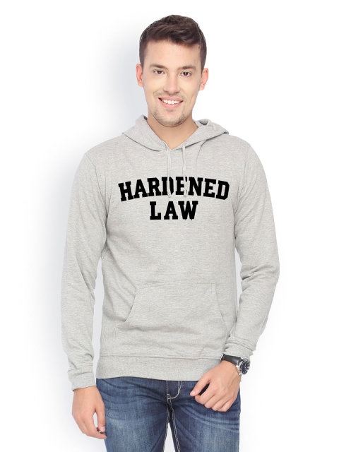 

Campus Sutra Men Grey Printed Hooded Sweatshirt