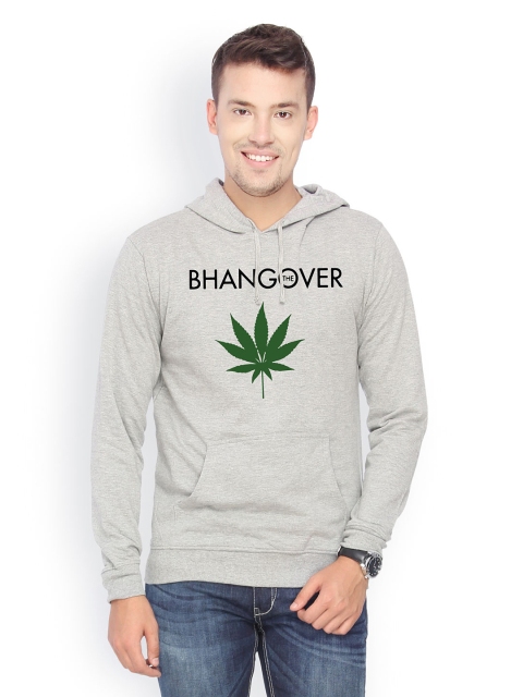 

Campus Sutra Men Grey Printed Hooded Sweatshirt
