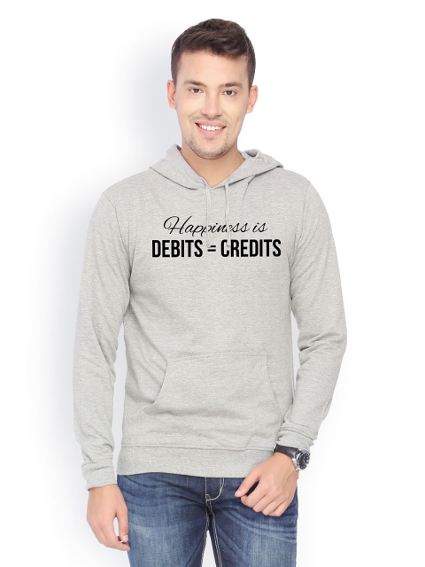 

Campus Sutra Men Grey Printed Hooded Sweatshirt