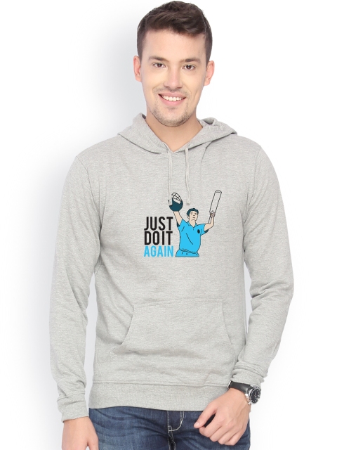 

Campus Sutra Men Grey Printed Hooded Sweatshirt
