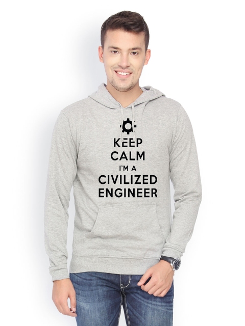 

Campus Sutra Men Grey Printed Hooded Sweatshirt