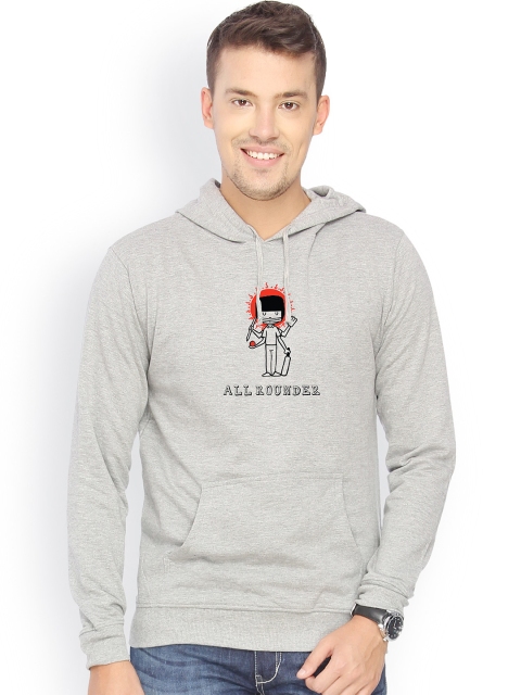 

Campus Sutra Men Grey Printed Hooded Sweatshirt