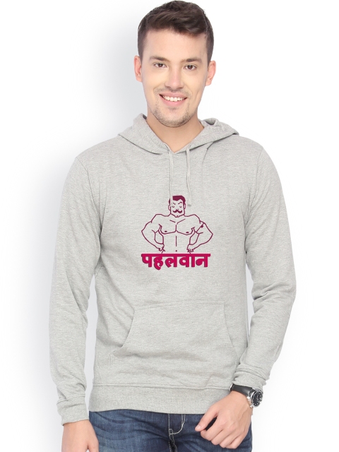 

Campus Sutra Men Grey Printed Hooded Sweatshirt