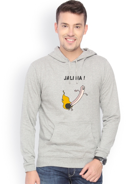 

Campus Sutra Men Grey Printed Hooded Sweatshirt