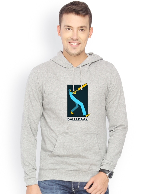 

Campus Sutra Men Grey Printed Hooded Sweatshirt