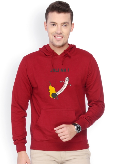 

Campus Sutra Men Maroon Printed Hooded Sweatshirt