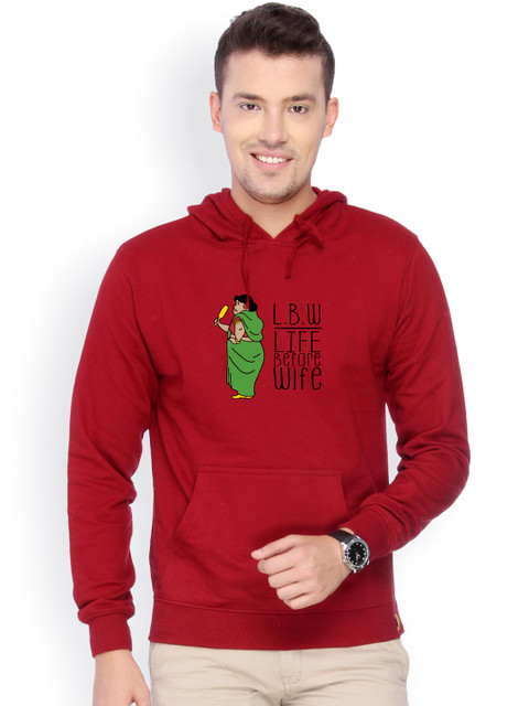 

Campus Sutra Men Maroon Printed Hooded Sweatshirt