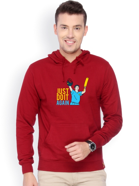 

Campus Sutra Men Maroon Printed Hooded Sweatshirt