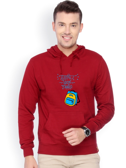 

Campus Sutra Men Maroon Printed Hooded Sweatshirt