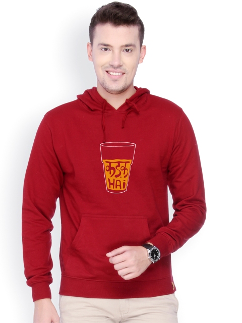 

Campus Sutra Men Maroon Printed Hooded Sweatshirt