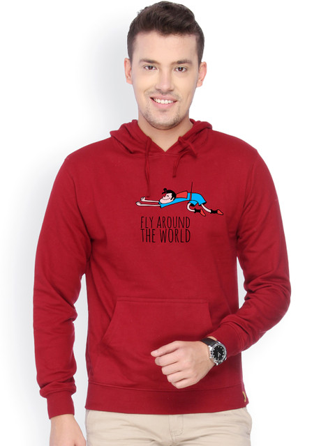

Campus Sutra Men Maroon Printed Hooded Sweatshirt