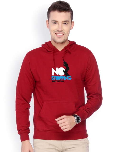 

Campus Sutra Men Maroon Printed Hooded Sweatshirt