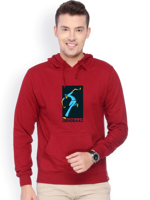

Campus Sutra Men Maroon Printed Hooded Sweatshirt