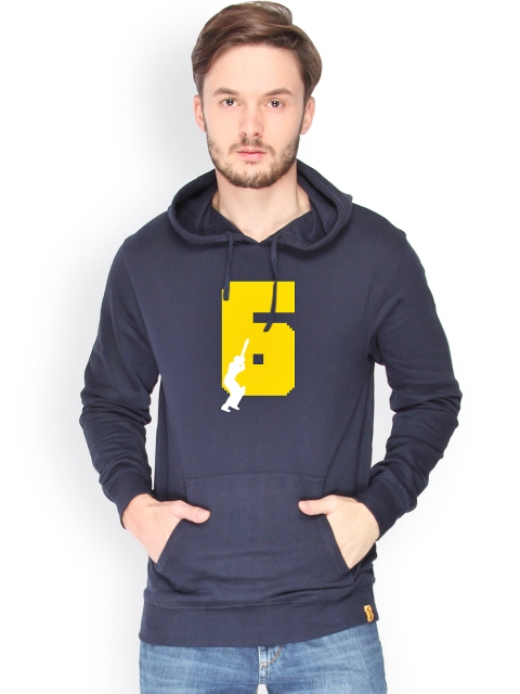 

Campus Sutra Men Navy Printed Hooded Sweatshirt, Navy blue
