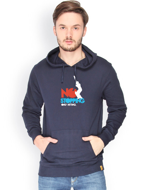

Campus Sutra Men Navy Printed Hooded Sweatshirt, Navy blue