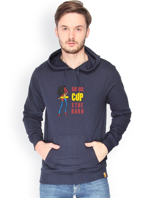 

Campus Sutra Men Navy Printed Hooded Sweatshirt, Navy blue