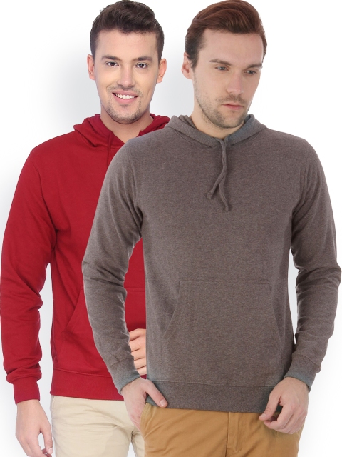 

Campus Sutra Men Pack of 2 Hooded Sweatshirts, Maroon