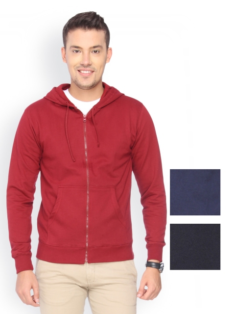 

Campus Sutra Men Pack of 3 Hooded Sweatshirts, Maroon