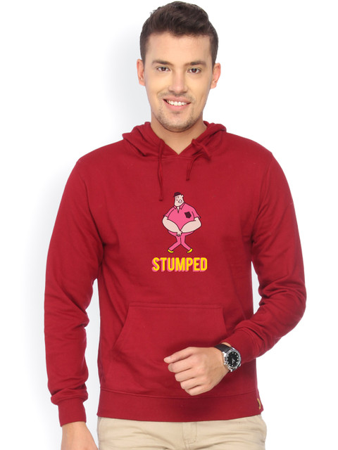 

Campus Sutra Men Maroon Printed Hooded Sweatshirt