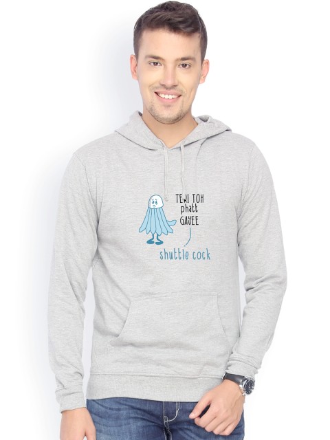 

Campus Sutra Men Grey Hooded Sweatshirt