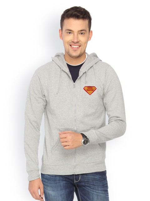 

Campus Sutra Men Grey Hooded Sweatshirt