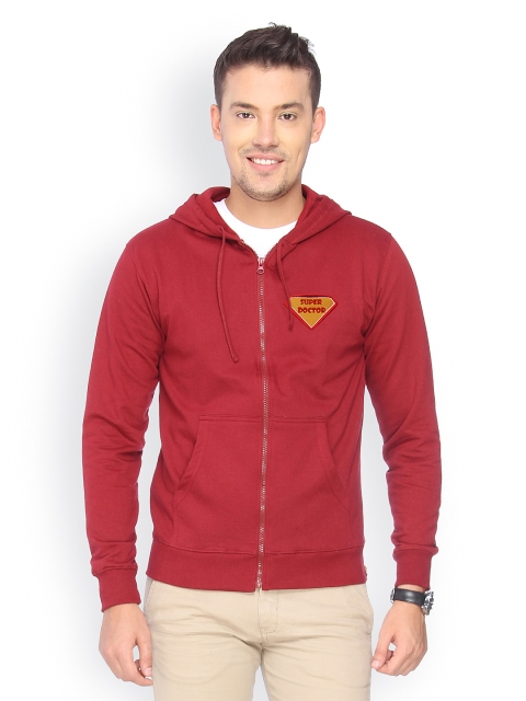 

Campus Sutra Men Maroon Hooded Sweatshirt