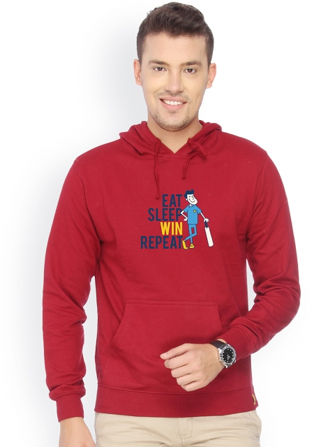 

Campus Sutra Men Maroon Hooded Sweatshirt