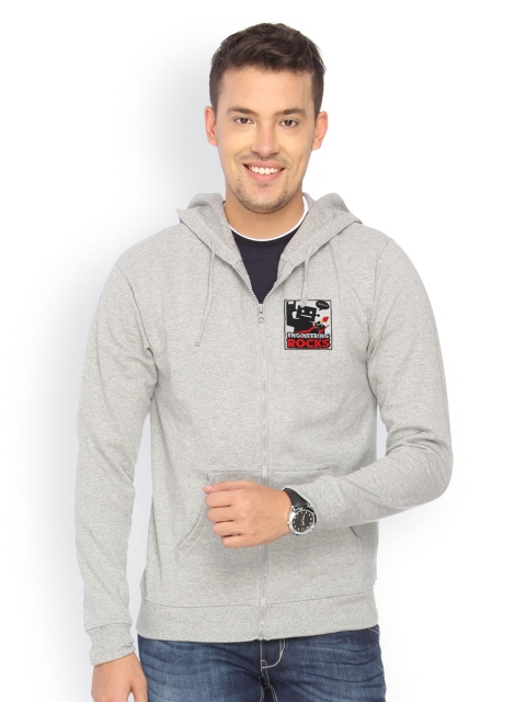 

Campus Sutra Men Grey Hooded Sweatshirt