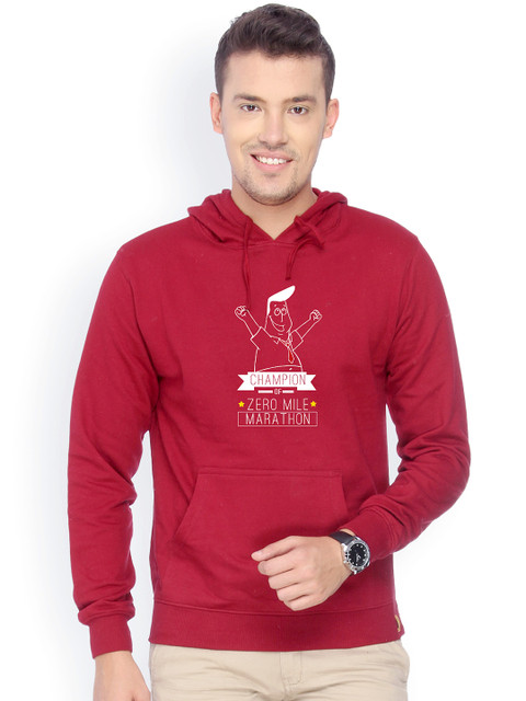 

Campus Sutra Men Maroon Hooded Sweatshirt