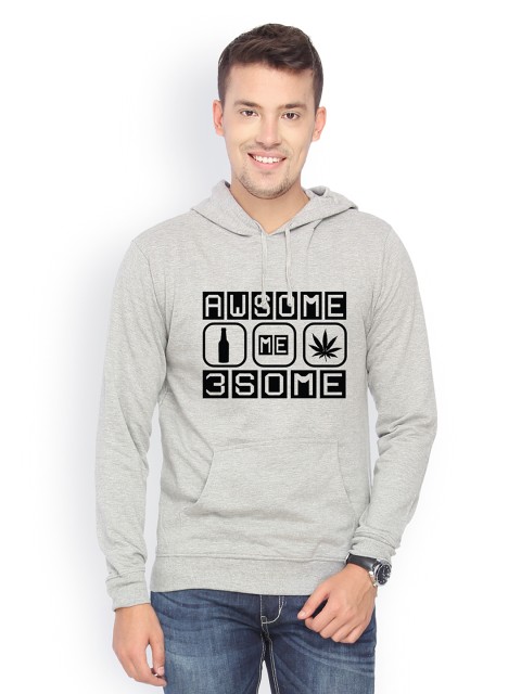 

Campus Sutra Men Grey Printed Hooded Sweatshirt