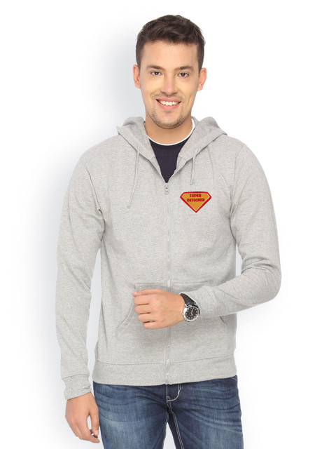 

Campus Sutra Men Grey Hooded Sweatshirt