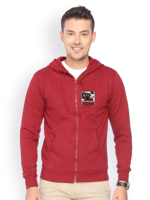 

Campus Sutra Men Maroon Hooded Sweatshirt