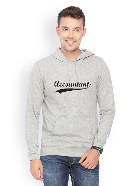 

Campus Sutra Men Grey Printed Hooded Sweatshirt