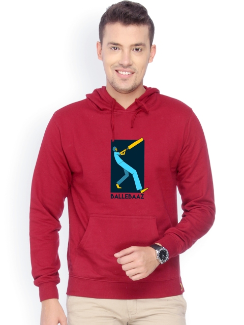 

Campus Sutra Men Maroon Hooded Sweatshirt