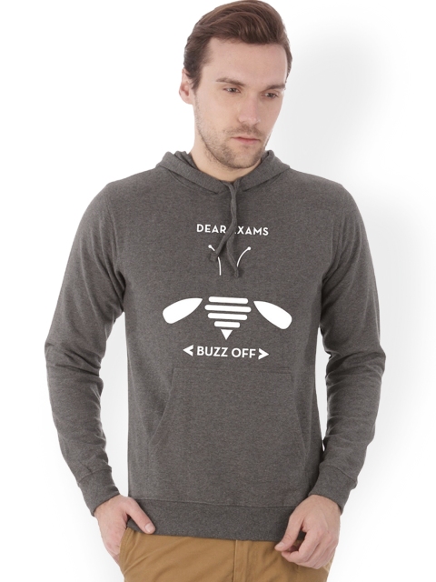 

Campus Sutra Men Charcoal Grey Printed Hooded Sweatshirt