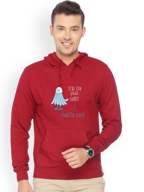 

Campus Sutra Men Maroon Printed Hooded Sweatshirt