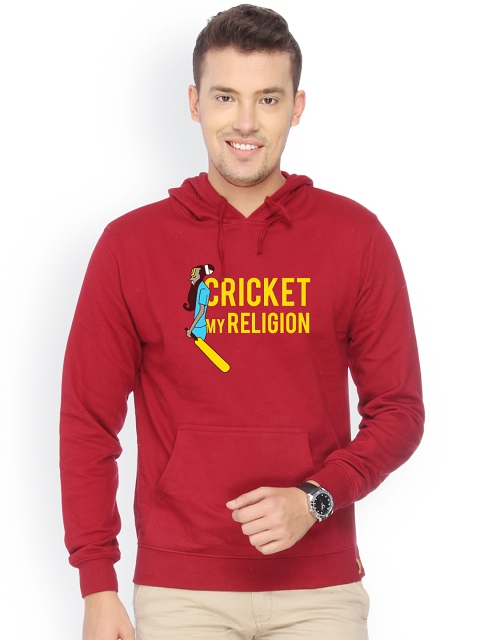 

Campus Sutra Men Maroon Hooded Sweatshirt
