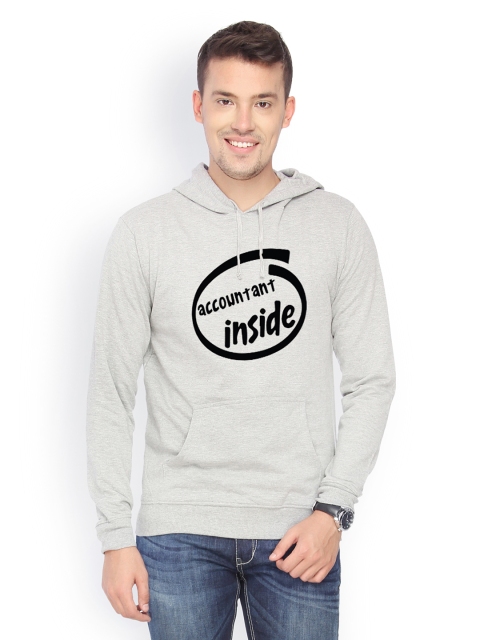 

Campus Sutra Men Grey Printed Hooded Sweatshirt