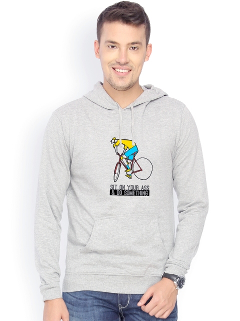 

Campus Sutra Men Grey Hooded Sweatshirt