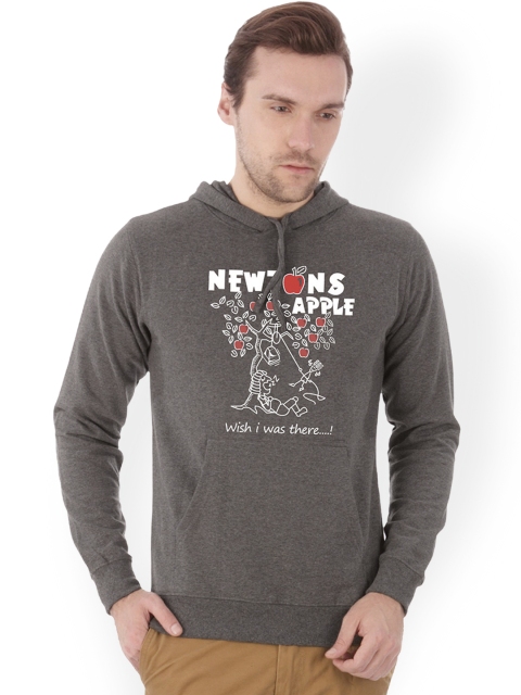 

Campus Sutra Men Charcoal Grey Printed Hooded Sweatshirt