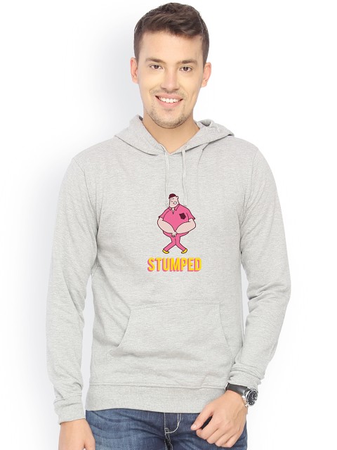 

Campus Sutra Men Grey Hooded Sweatshirt