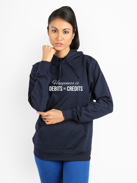 

Campus Sutra Women Navy Printed Hooded Sweatshirt, Navy blue