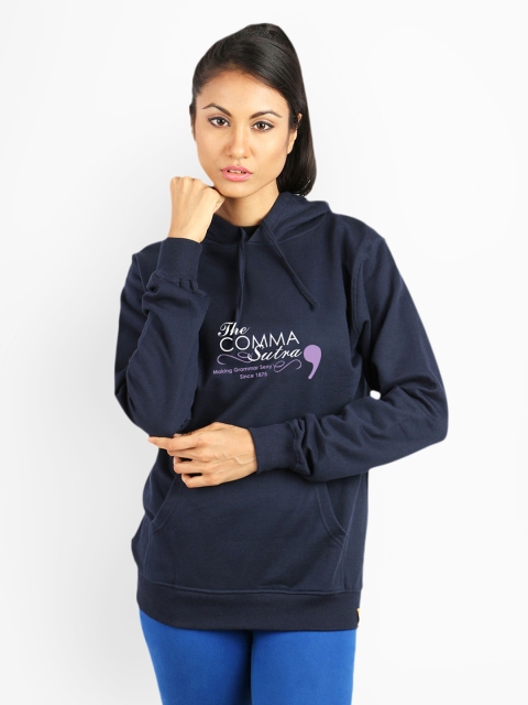 

Campus Sutra Women Navy Printed Hooded Sweatshirt, Navy blue